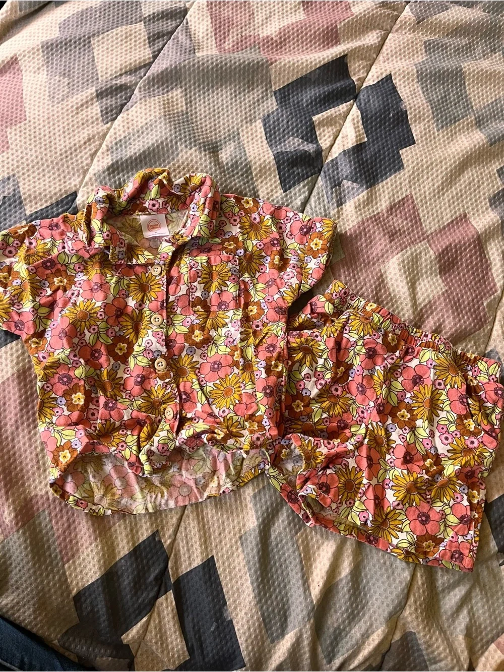 wonder nation Pink Floral Button-Front Shirt & Shorts Set
